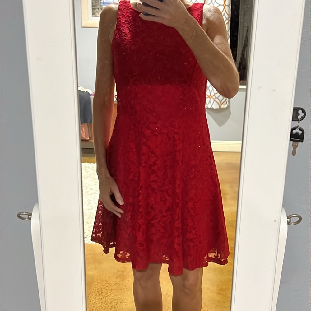 Ruby Red Sparkly Dress Junior size 11 sleeveless mid length zipper vback